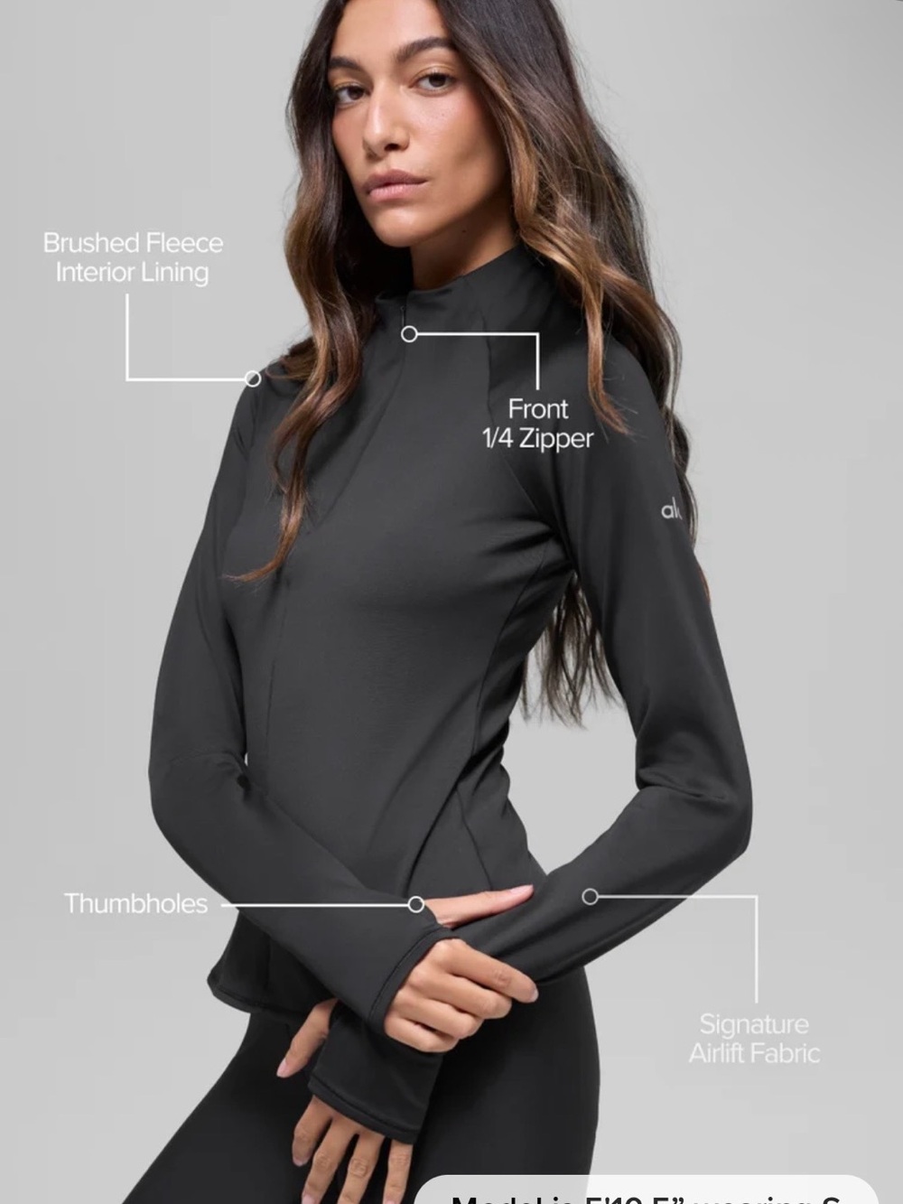 NWT ALO Airlift Winter Warm 1/4 Zip Long Sleeve Black Active Top - Picture 2 of 10